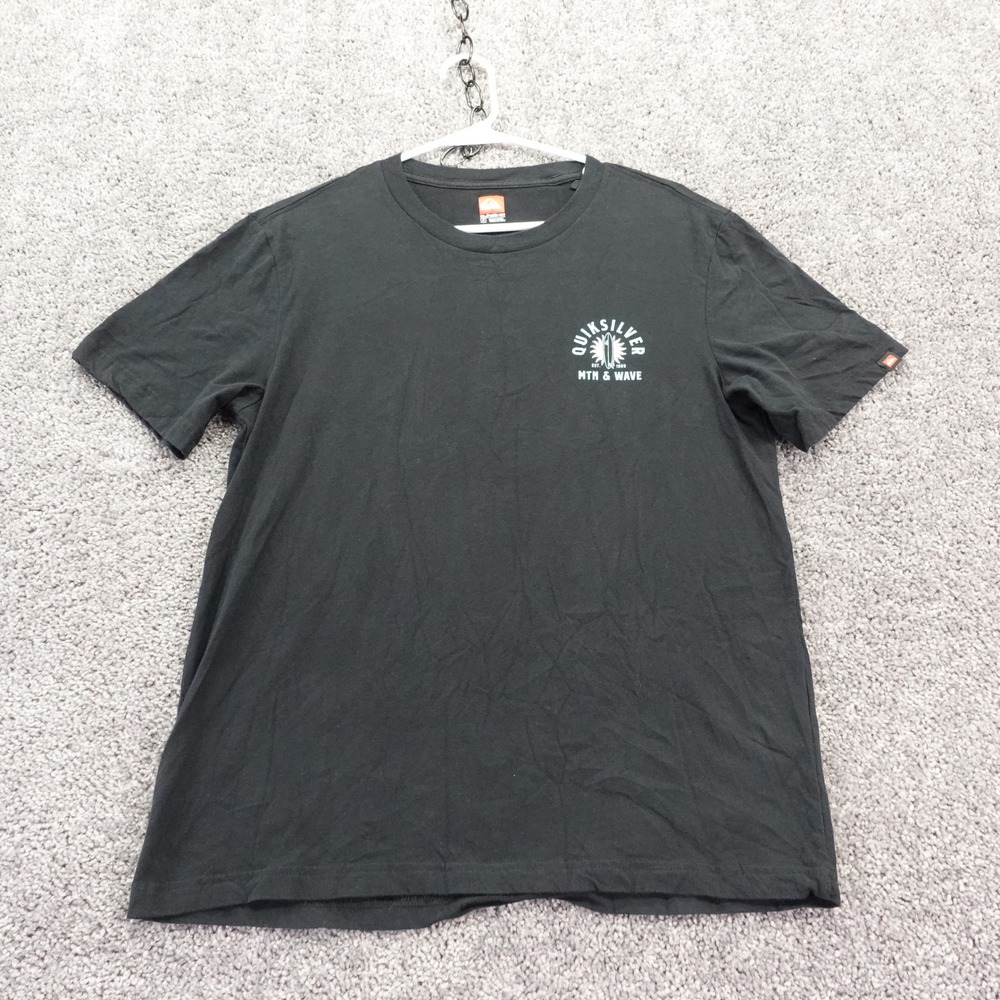 Quiksilver T Shirt Mens Medium Black Mtn & Wave Graphic Surf Skate Short Sleeve